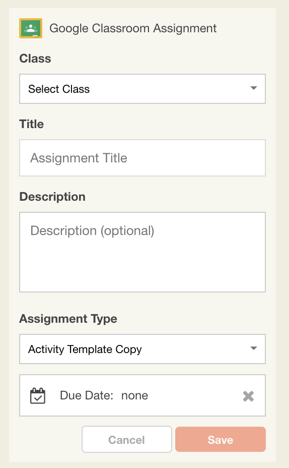 options when creating a google classroom assignment